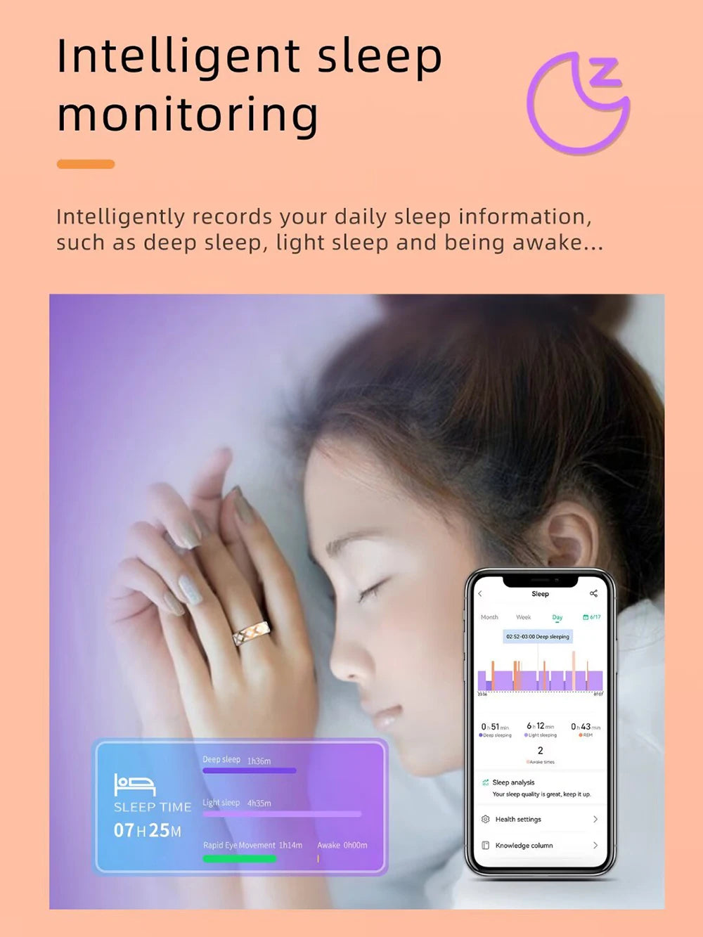 Enamel Color Craftsmanship Smart Ring 5ATM Waterproof Heart Rate Blood Oxygen Sleep Monitoring Health Fitness Rings Women Gift