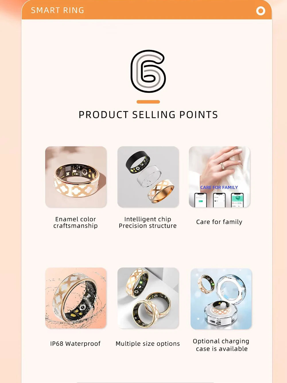 Enamel Color Craftsmanship Smart Ring 5ATM Waterproof Heart Rate Blood Oxygen Sleep Monitoring Health Fitness Rings Women Gift