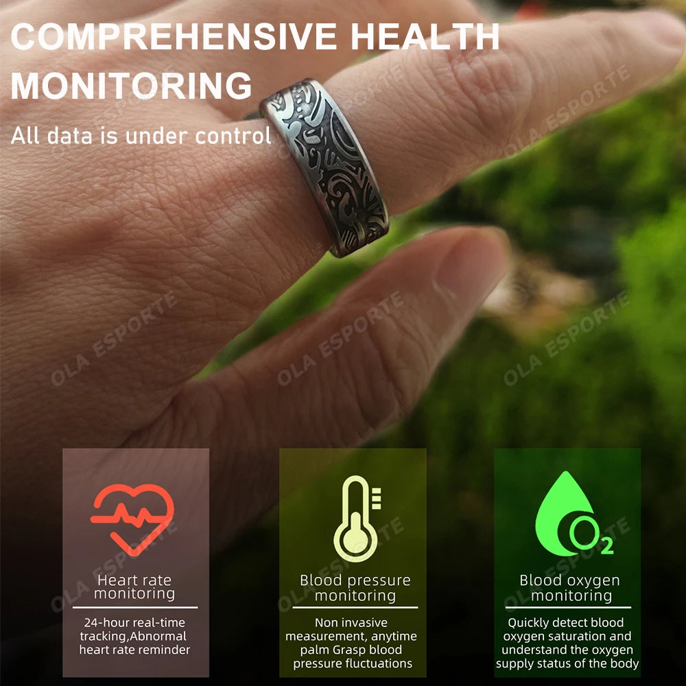 Retro Smart Ring 5ATM Waterproof Sleep Health Monitoring Fitness Pedometer Multiple Sports Modes Low Power Consumption Smartring