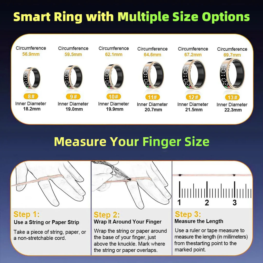 LED Display Screen Smart Ring for Sleep Heart Rate Oxygen Monitoring Multi Sports Modes Waterproof Bluetooth 5.1 Women Men Rings