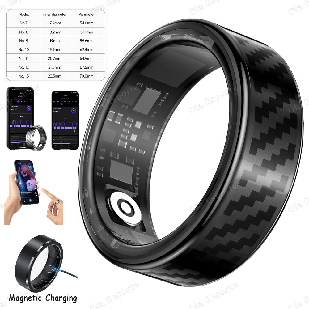 New Smart Ring Message Reminder, Call Alert Heart Rate Blood Oxygen Sleep Monitor Pedometer 5 ATM Waterproof Smartring Men Women