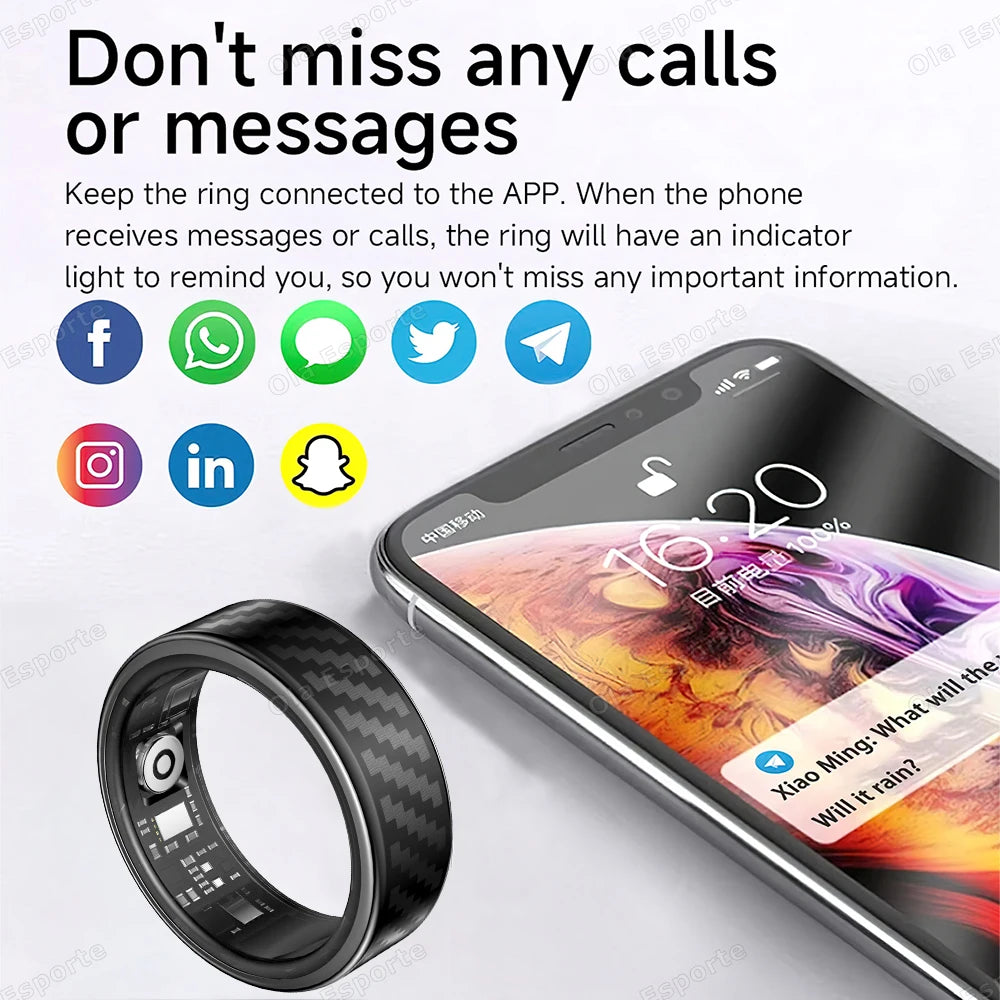 New Smart Ring Message Reminder, Call Alert Heart Rate Blood Oxygen Sleep Monitor Pedometer 5 ATM Waterproof Smartring Men Women