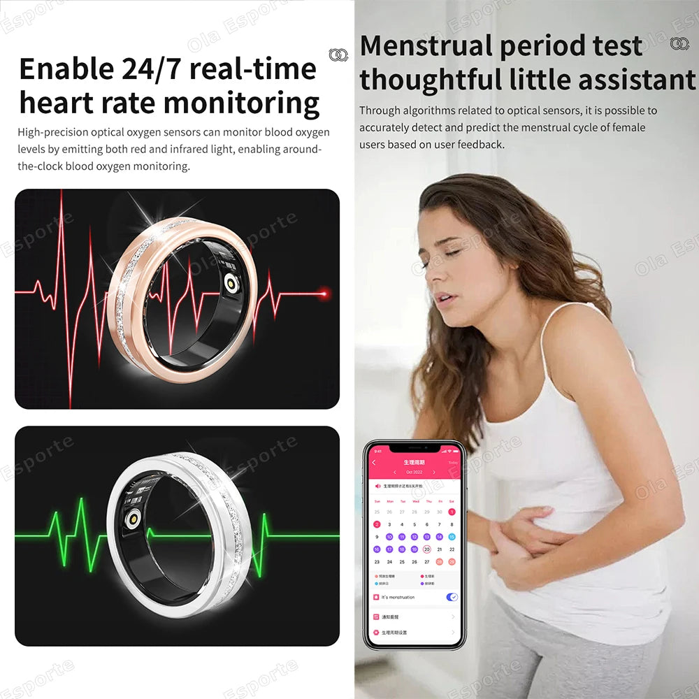 Diamond Fashion Women Smart Ring With Box IP68 Waterproof Lady ring Heart Rate Health Monitor Sports Pedometer Fitness Rings New