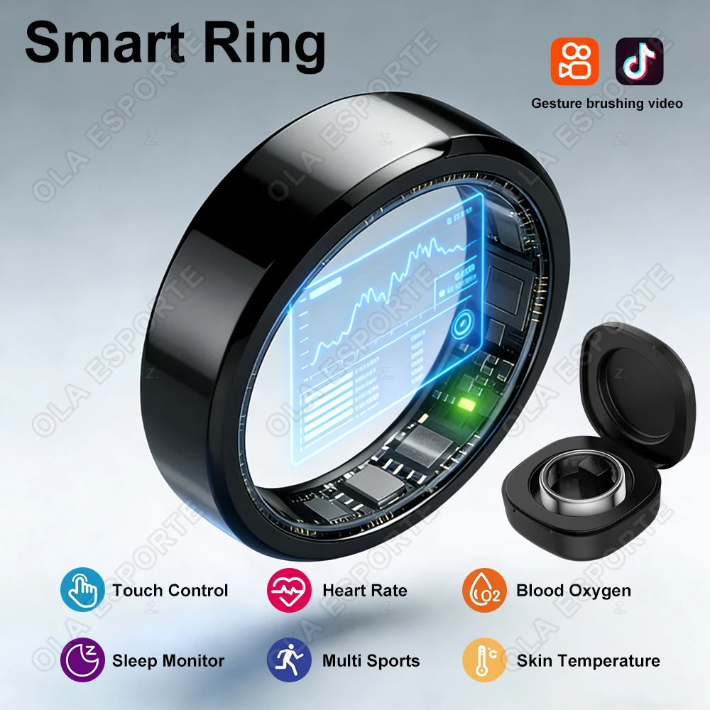 Smart Ring For Men Women Touch Control Function Health Monitor IP68 5ATM Waterproof Skin Temperature Measure Smart Ring 2026 New
