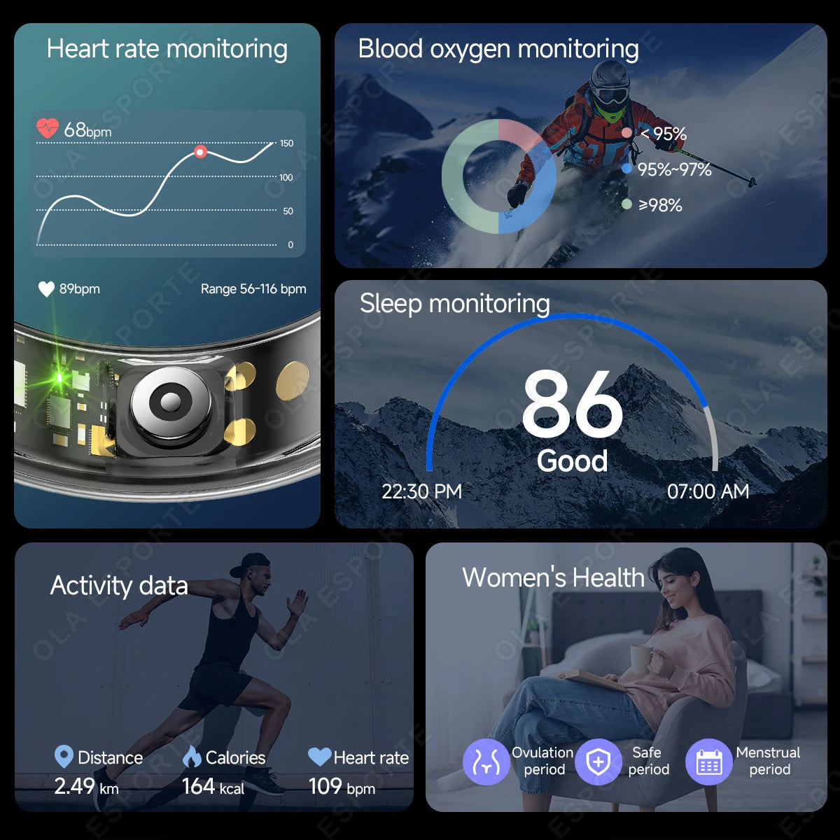 Colorful Smart Ring Women Men Couple SmartRing Heart Rate Monitor Waterproof 100+Sport Modes Super Light Skin-friendly Wristring
