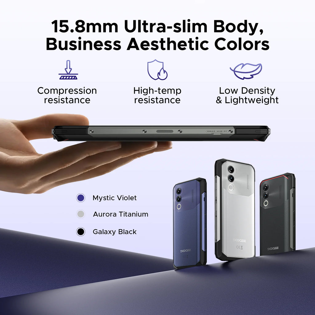 DOOGEE Blade20 Rugged Phone 6.6'' Screen 10300mAh Battery 20GB(4+16)+128GB Android 15 16MP AI Camera Gemini AI NFC Smartphone