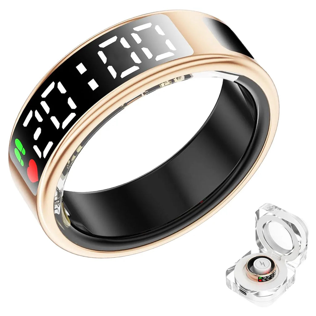 LED Display Screen Smart Ring for Sleep Heart Rate Oxygen Monitoring Multi Sports Modes Waterproof Bluetooth 5.1 Women Men Rings