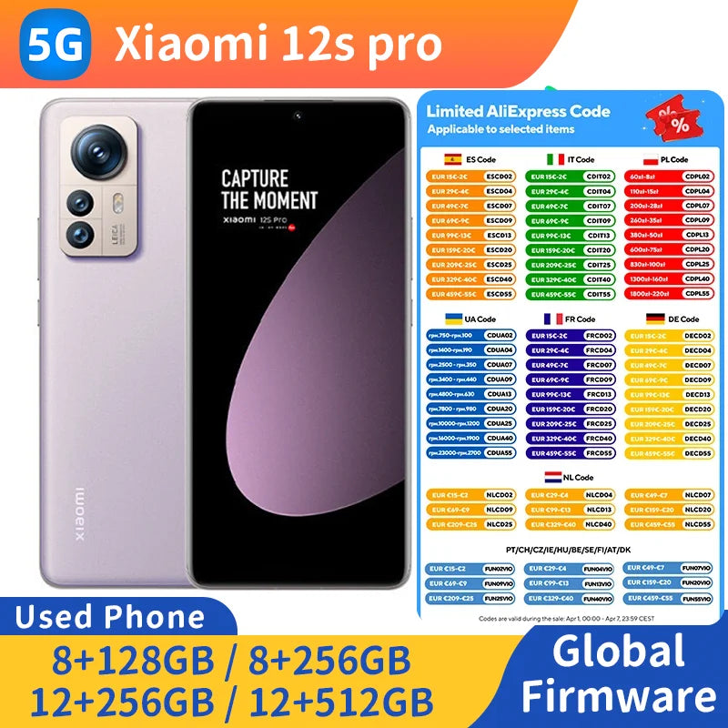 Xiaomi 12s Pro 5G used phone50MPRAM 8GB/12GB ROM 128GB/256GB/512GB  4600mAh 120w 6.73 inch 120Hz 3200x1440px