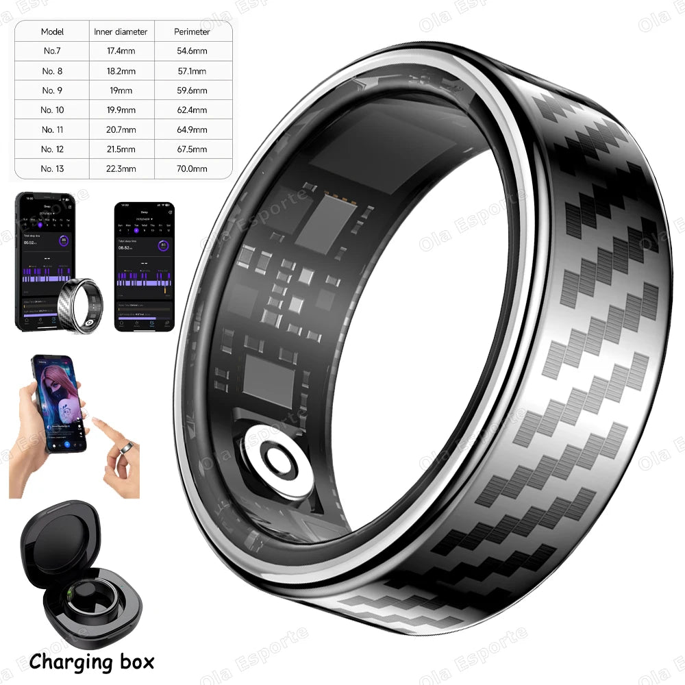 New Smart Ring Message Reminder, Call Alert Heart Rate Blood Oxygen Sleep Monitor Pedometer 5 ATM Waterproof Smartring Men Women