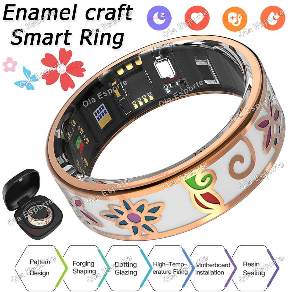 2026 Color Enamels Fashion Women Smart Ring Female Stainless Steel Intelligent Finger Ring Lady IP68 Waterproof Fitness Tracker