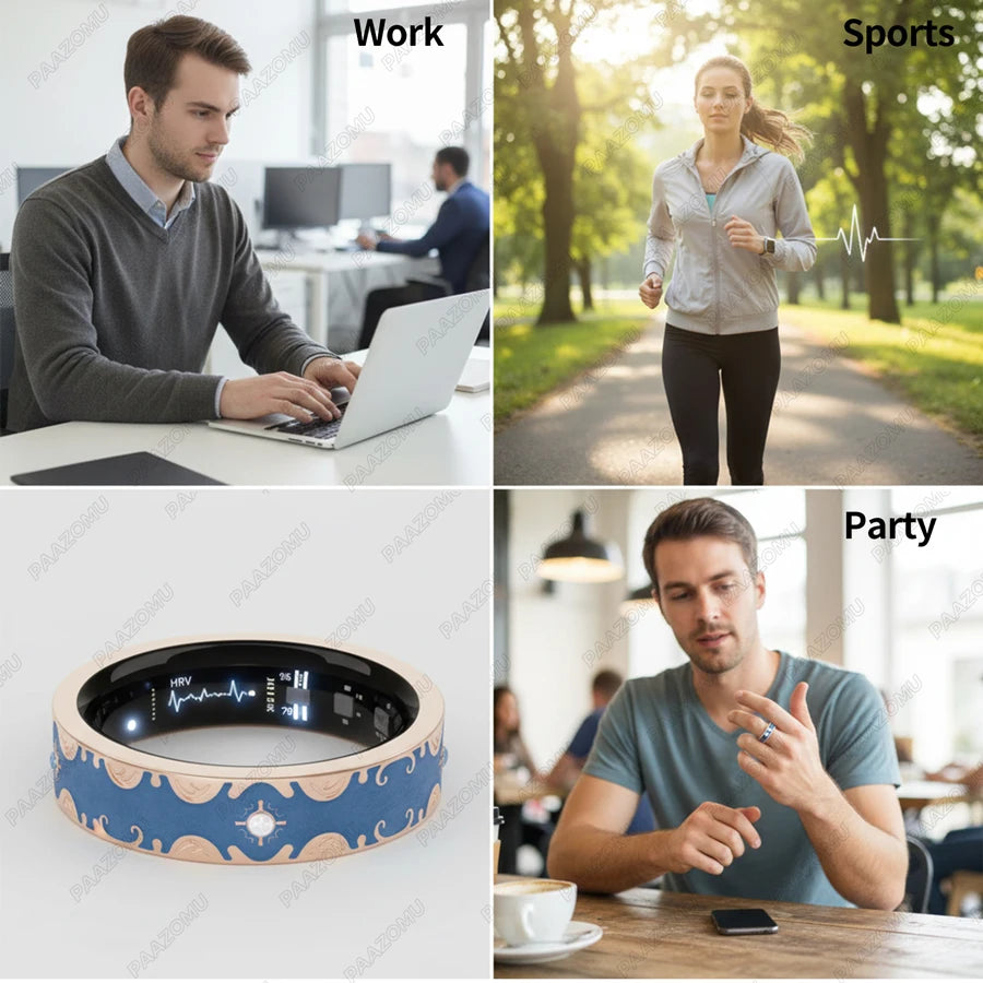 New Moissanite Diamond Fashion Women Men Smart Ring Waterproof Enamel Craft Design Lady Ring Heart Rate Health Monitor SportRing