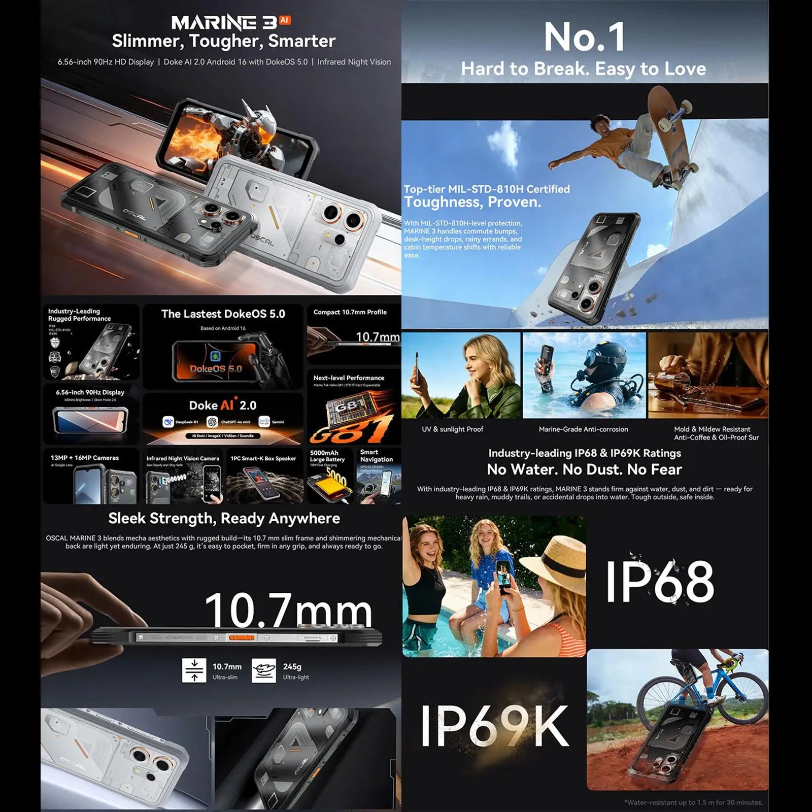 Blackview Oscal Marine 3 Smartphone 6.56" HD 90Hz Display Helio 81 8GB+128GB/ 256GB 16MP Camera 5000mAh Android 16 4G Mobile