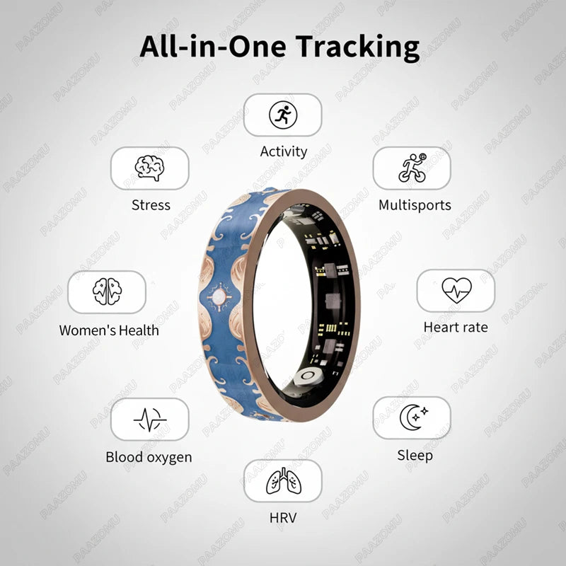 New Moissanite Diamond Fashion Women Men Smart Ring Waterproof Enamel Craft Design Lady Ring Heart Rate Health Monitor SportRing