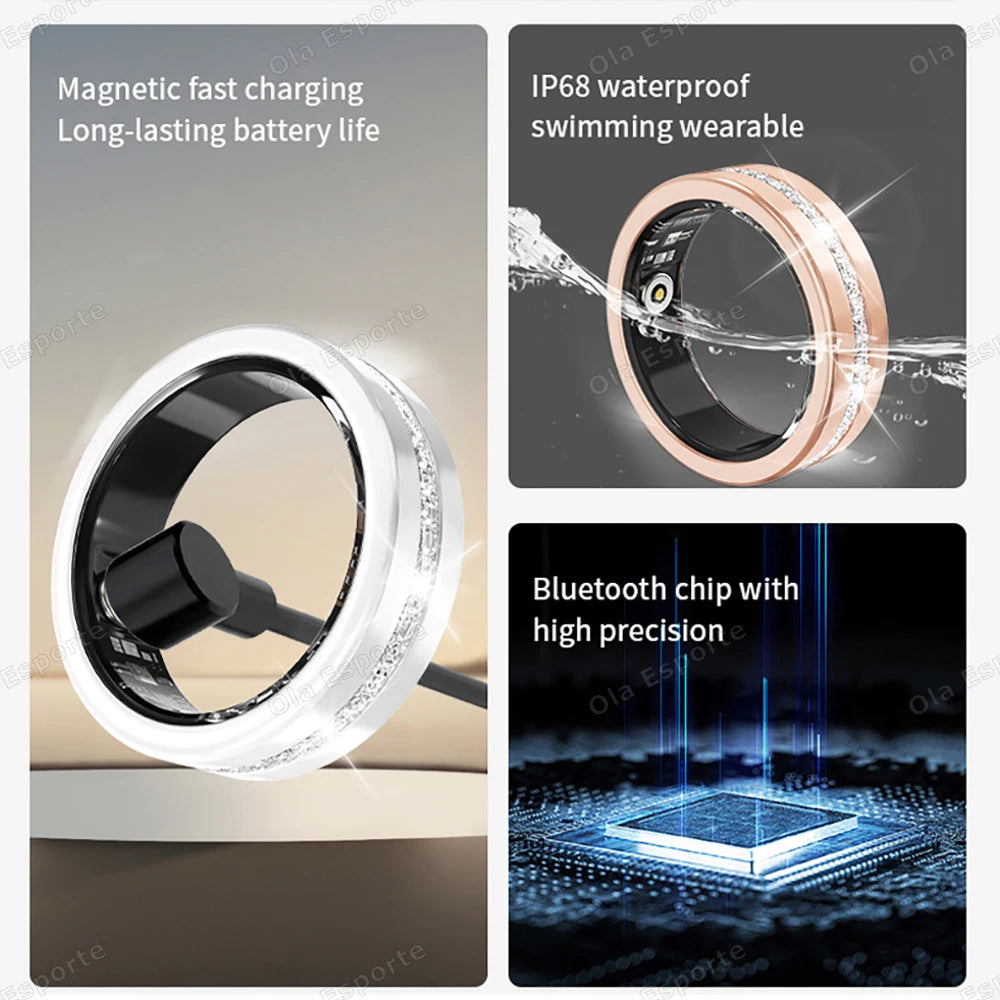 Diamond Fashion Women Smart Ring With Box IP68 Waterproof Lady ring Heart Rate Health Monitor Sports Pedometer Fitness Rings New