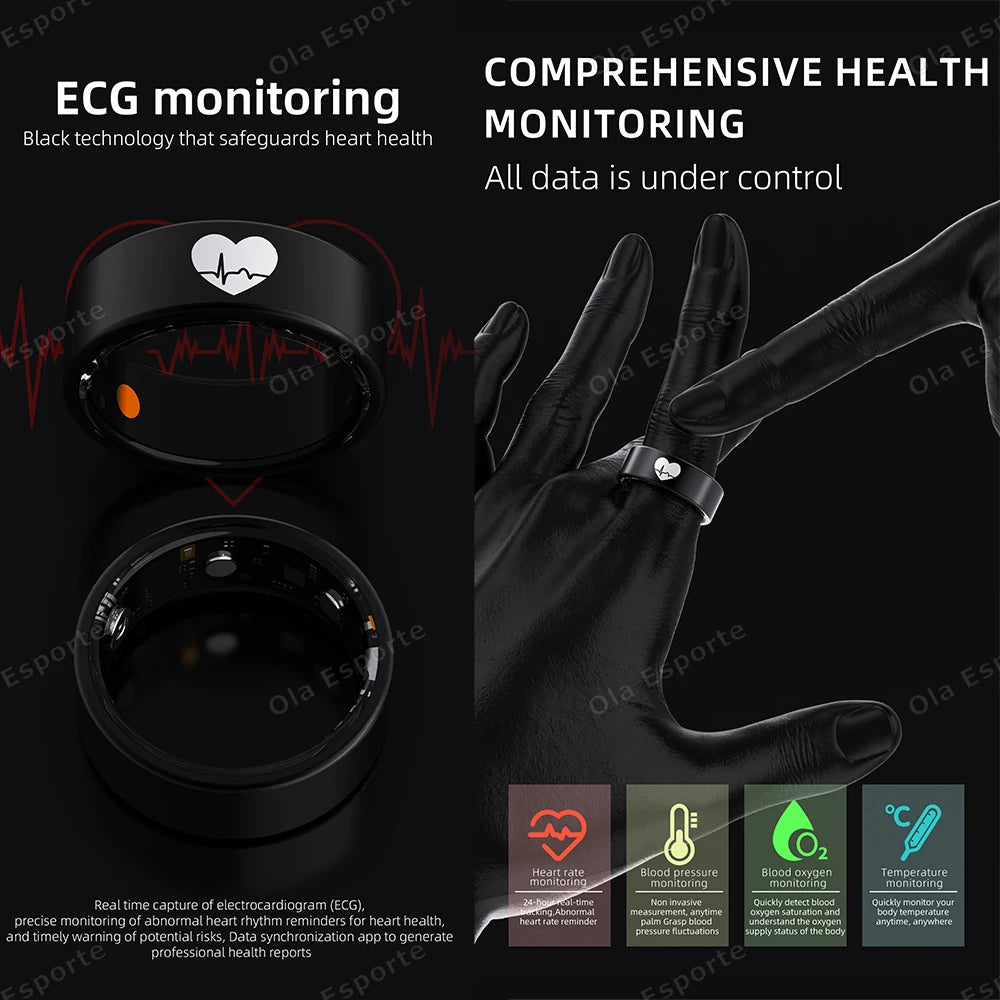 2026 New ECG Detection Smart Ring Blood Pressure,Heart Rate Ring,Body Temperature Monitor Waterproof GPS Tracking Men Women ring