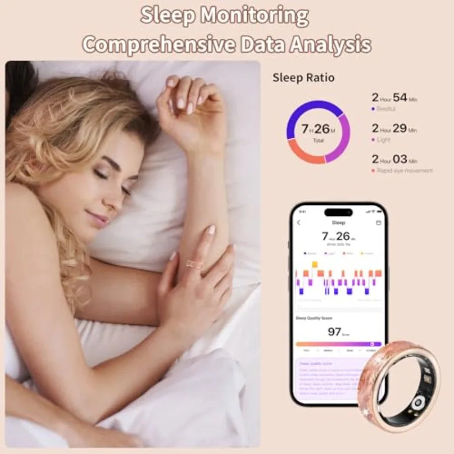Smart Ring for Women Men Health Fitness Tracker with Heart Rate Sleep Monitor Blood Oxygen HRV 128 Sports Modes IP68 Waterproof