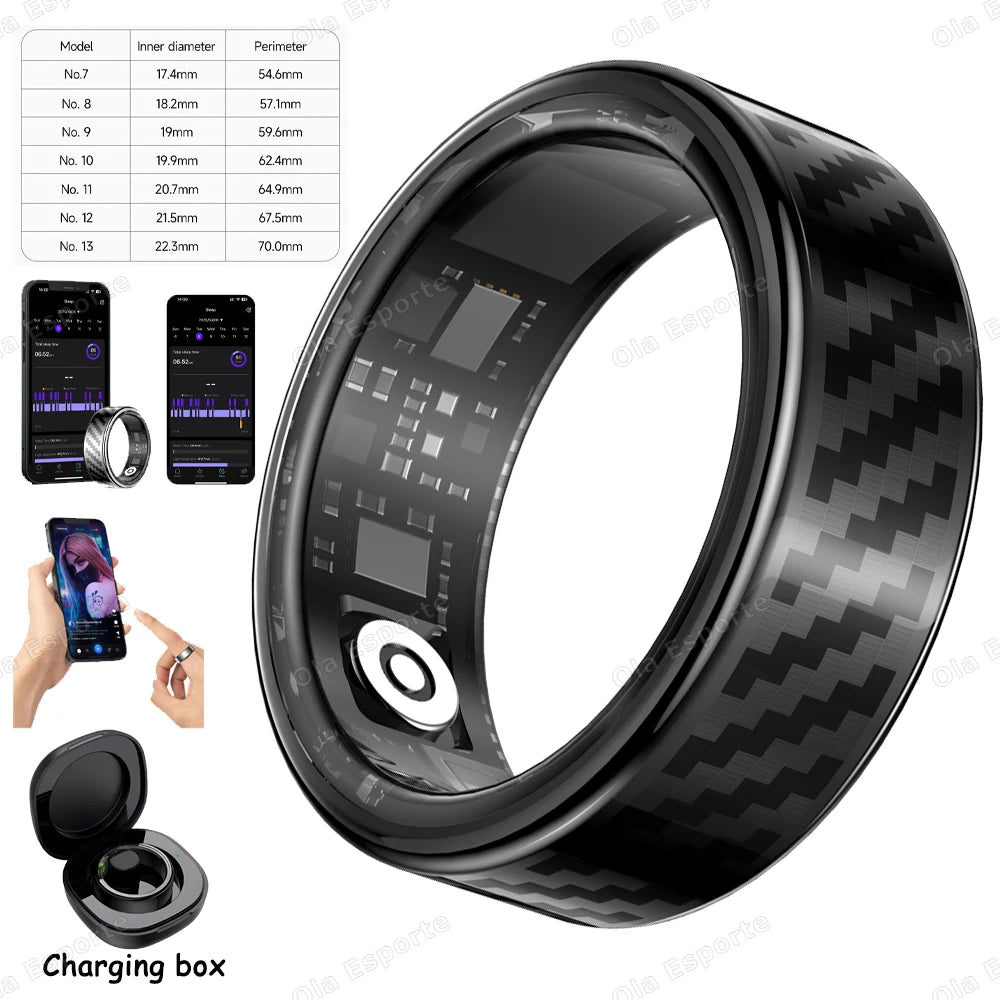 New Smart Ring Message Reminder, Call Alert Heart Rate Blood Oxygen Sleep Monitor Pedometer 5 ATM Waterproof Smartring Men Women