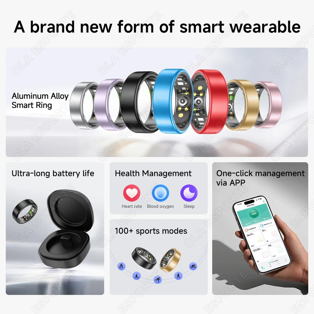Colorful Smart Ring Women Men Couple SmartRing Heart Rate Monitor Waterproof 100+Sport Modes Super Light Skin-friendly Wristring