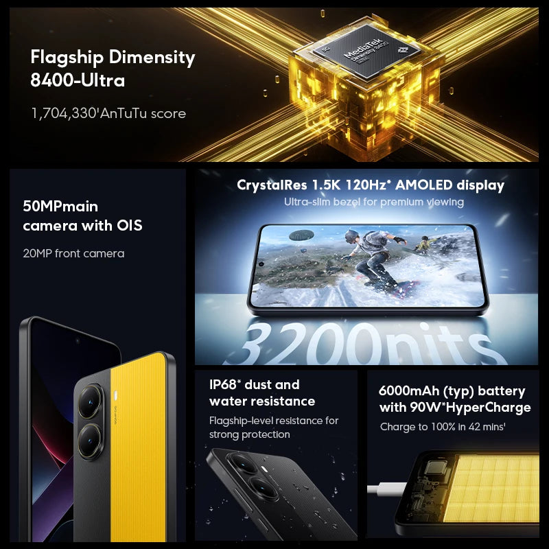 POCO X7 Pro Global Version Display IP68 NFC 6.67" AMOLED Dimensity 8400-Ultra 6000mAh 90W HyperCharge 50MP OIS Camera NFC 120Hz