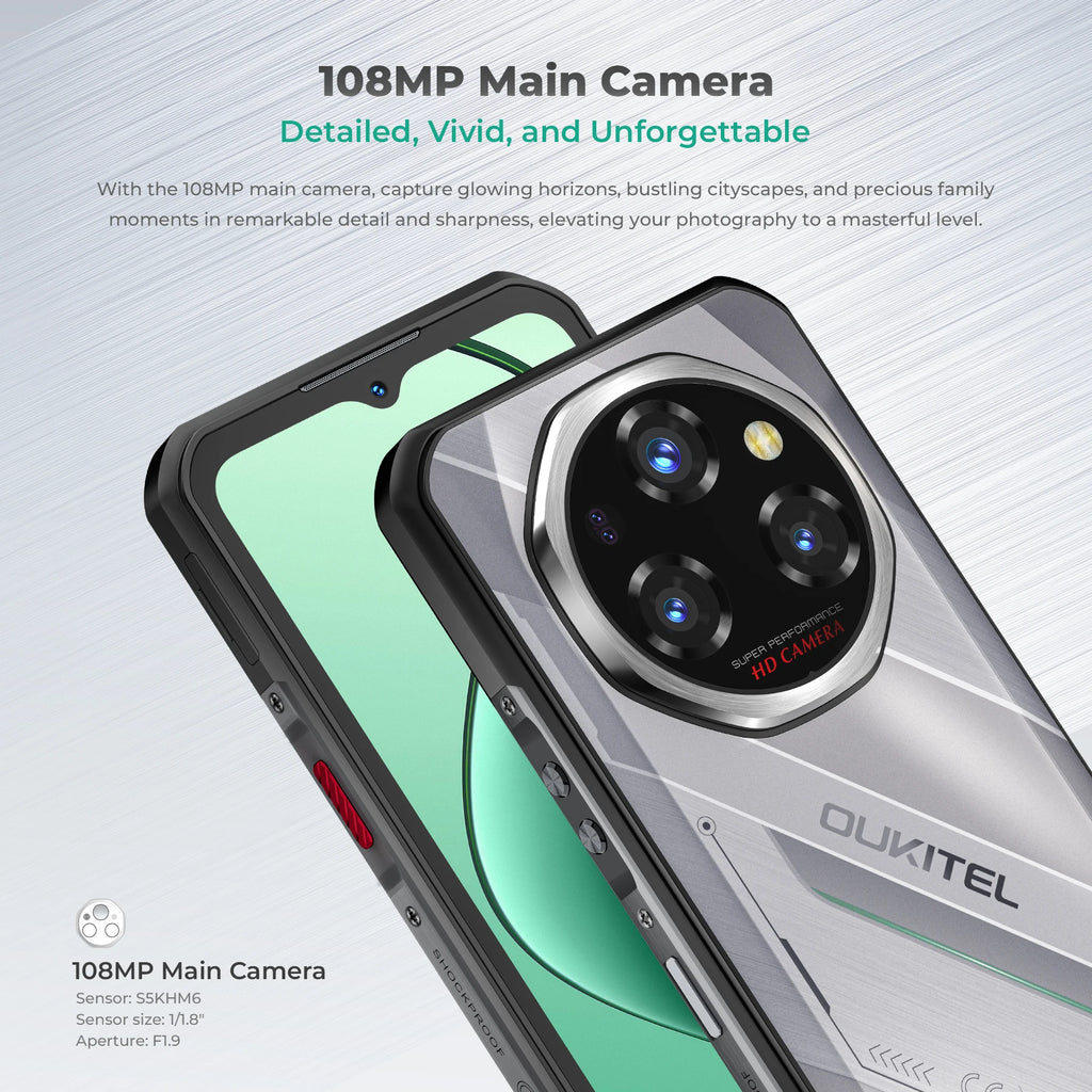 Oukitel WP62 5G Rugged Smartphone 48GB(16+32) +512GB, 6.6" FHD+ 108MP Camera Mobile Phone, 11000mAh 33W, Android 15 Cellphone