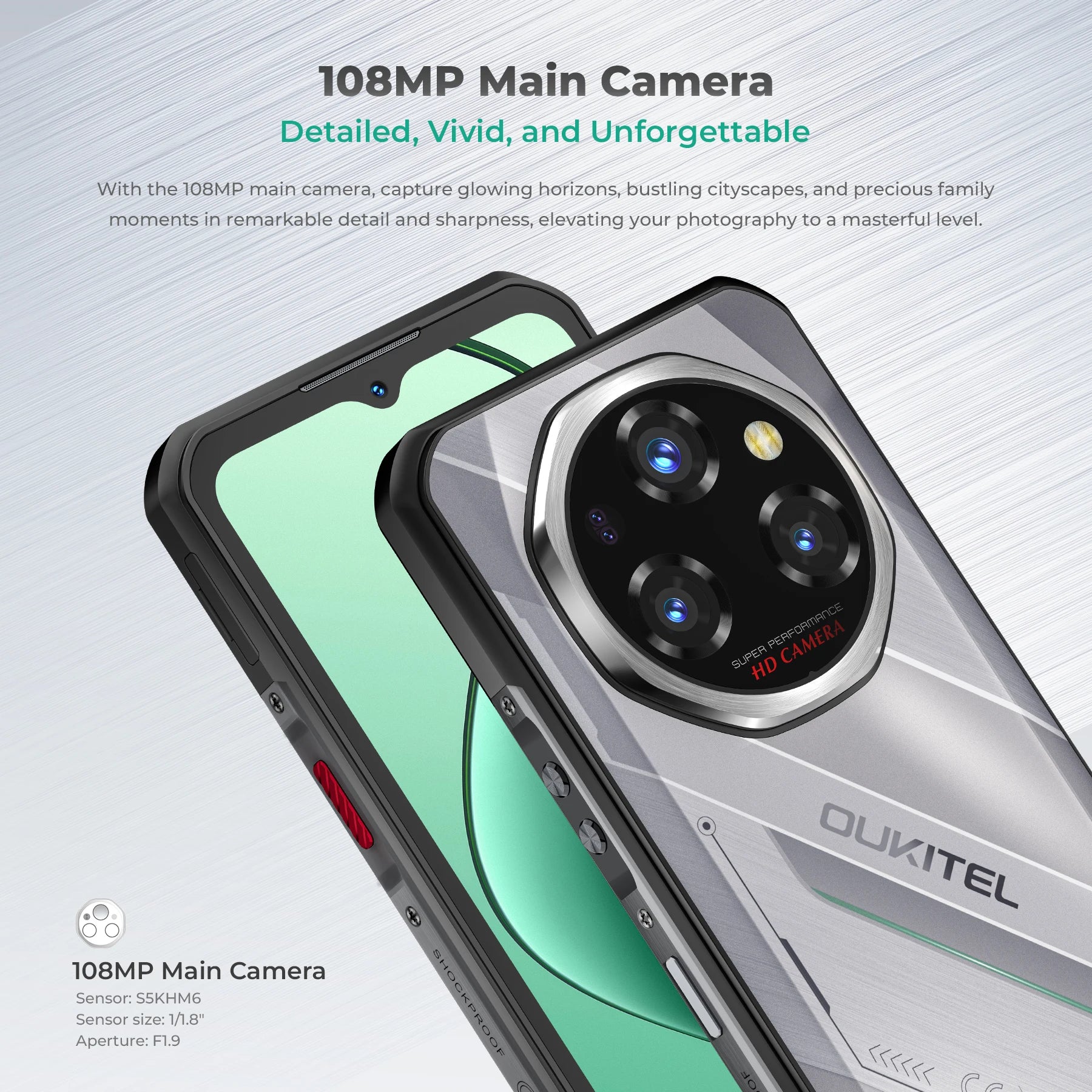 Oukitel WP62 5G Rugged Smartphone 48GB(16+32) +512GB, 6.6" FHD+ 108MP Camera Mobile Phone, 11000mAh 33W, Android 15 Cellphone