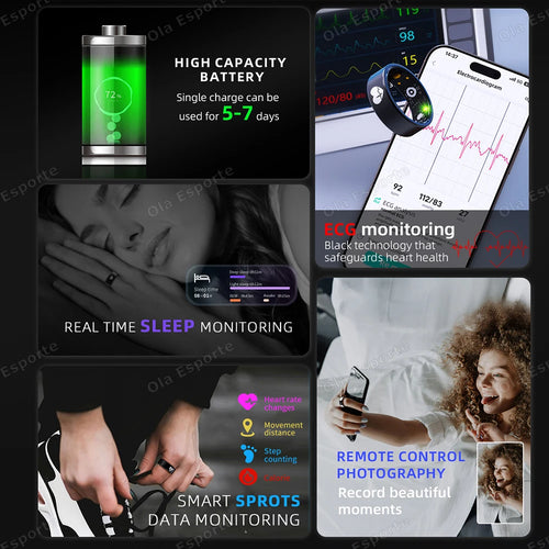 2026 New ECG Detection Smart Ring Blood Pressure,Heart Rate Ring,Body Temperature Monitor Waterproof GPS Tracking Men Women ring