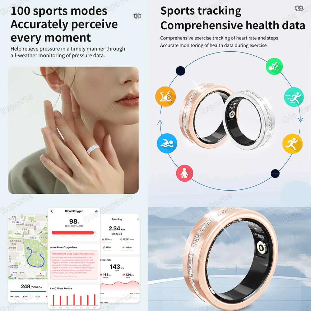 Diamond Fashion Women Smart Ring With Box IP68 Waterproof Lady ring Heart Rate Health Monitor Sports Pedometer Fitness Rings New