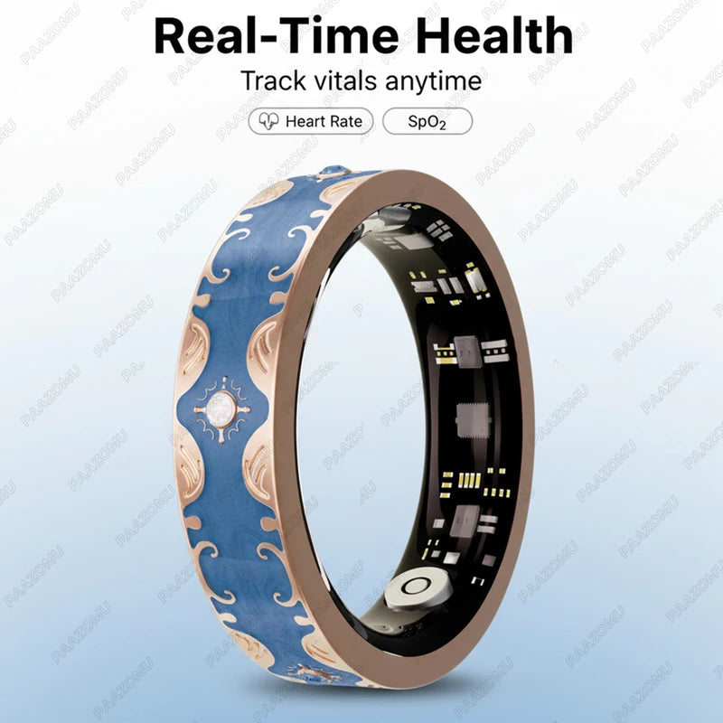 New Moissanite Diamond Fashion Women Men Smart Ring Waterproof Enamel Craft Design Lady Ring Heart Rate Health Monitor SportRing